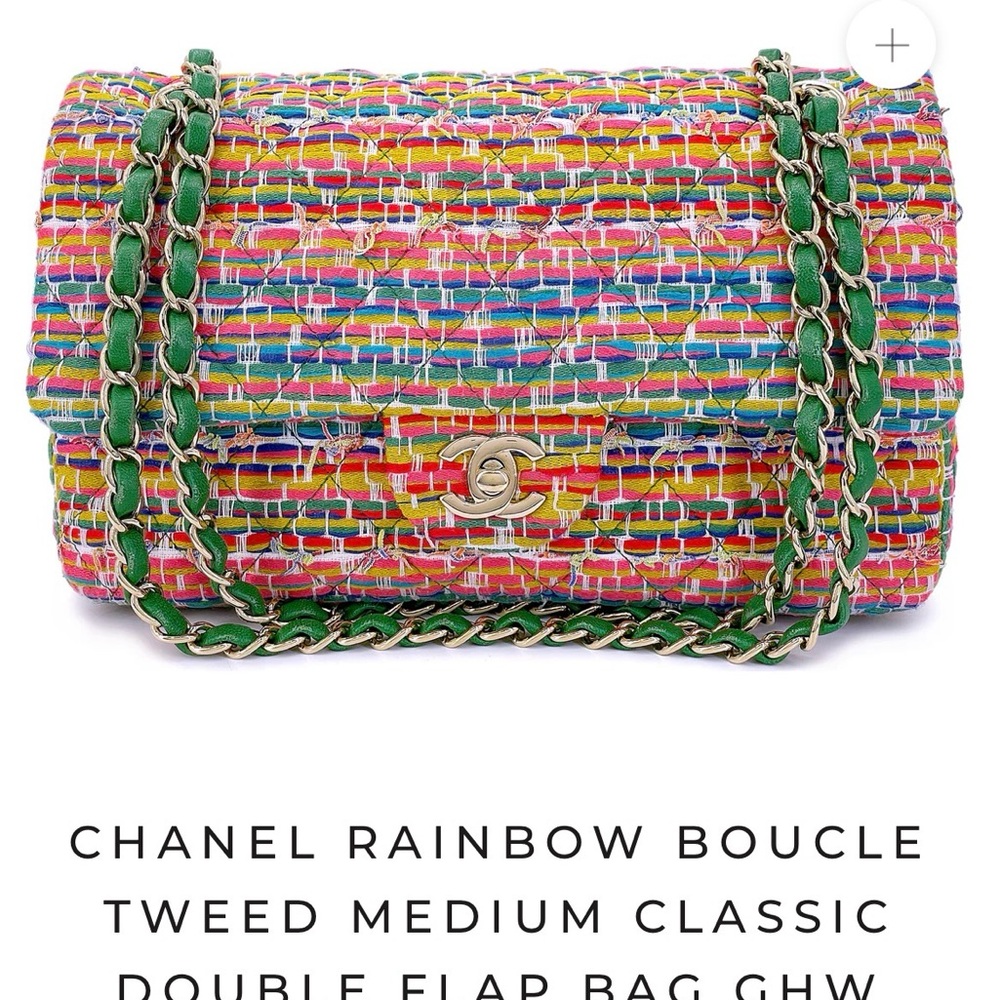 Chanel Classic Rainbow Boucle Runway Multicolor Tweed Double Flap Medium Bag